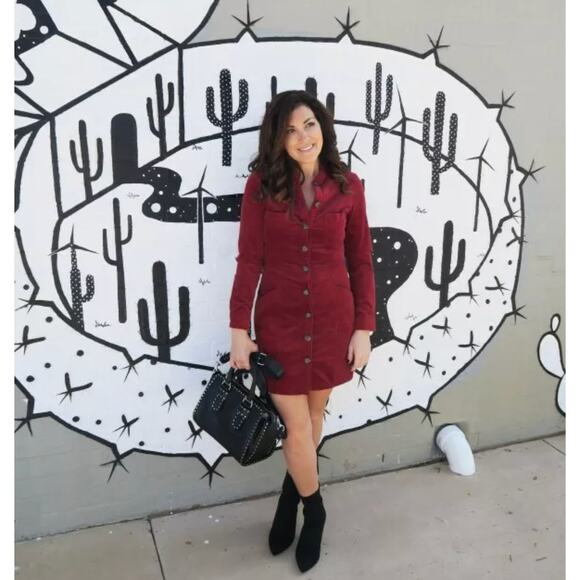 Zara Corduroy Button Down Long Sleeve Shirt Dress Red Blogger Fave Size Small - Picture 8 of 9